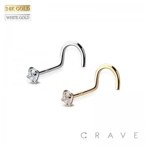 14K Gold NOSE SCREW FISH HOOK WITH PRONG SET GEM